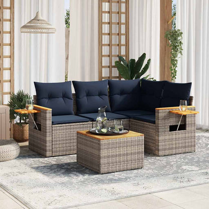 Set Divani da Giardino 5 pz con Cuscini Grigio in Polyrattan