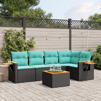 Set Divani da Giardino 6 pz con Cuscini Nero in Polyrattan