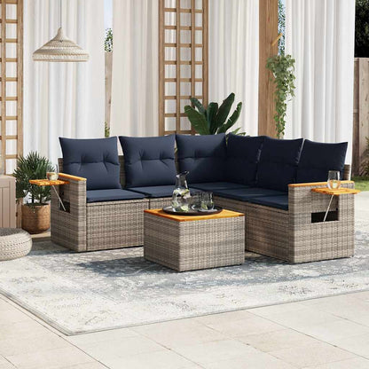 Set Divani da Giardino 6 pz con Cuscini Grigio in Polyrattan