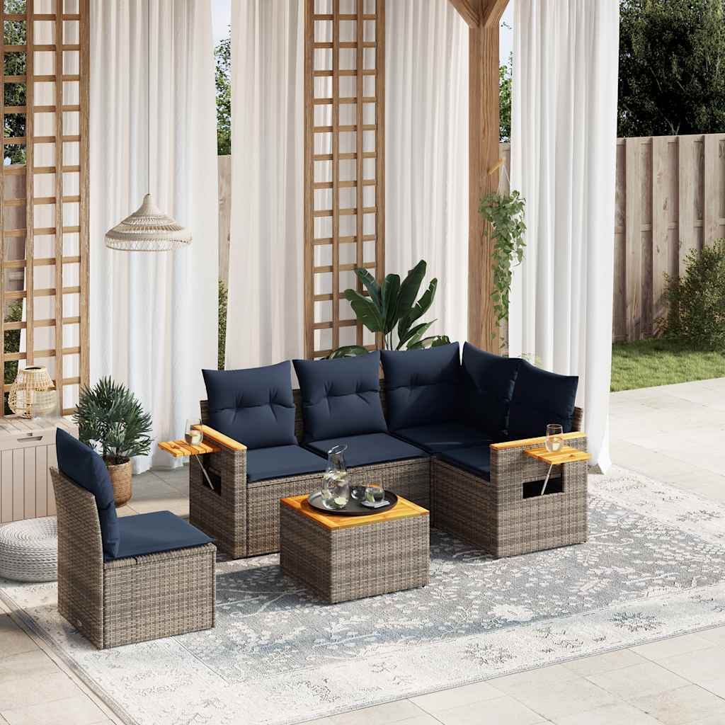 Set Divani da Giardino 6 pz con Cuscini Grigio in Polyrattan