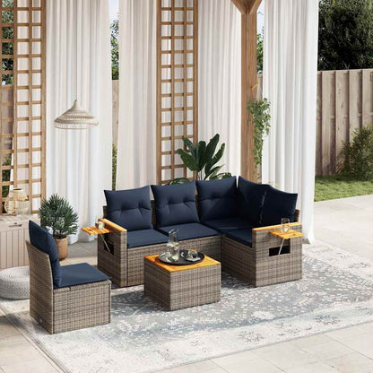 Set Divani da Giardino 6 pz con Cuscini Grigio in Polyrattan
