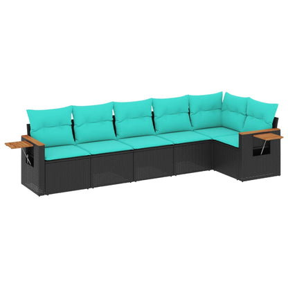 Set Divani da Giardino 6 pz con Cuscini Nero in Polyrattan