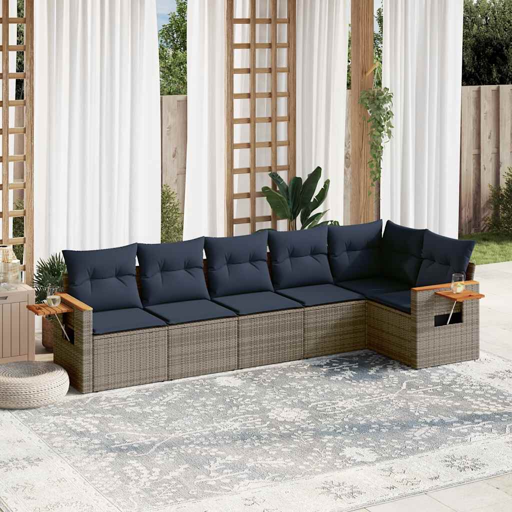 Set Divani da Giardino 6 pz con Cuscini Grigio in Polyrattan