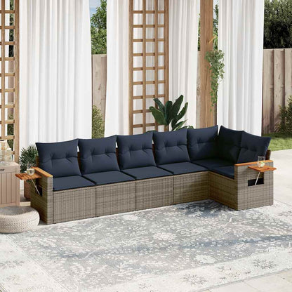 Set Divani da Giardino 6 pz con Cuscini Grigio in Polyrattan