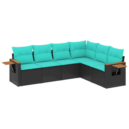 Set Divani da Giardino 6 pz con Cuscini Nero in Polyrattan
