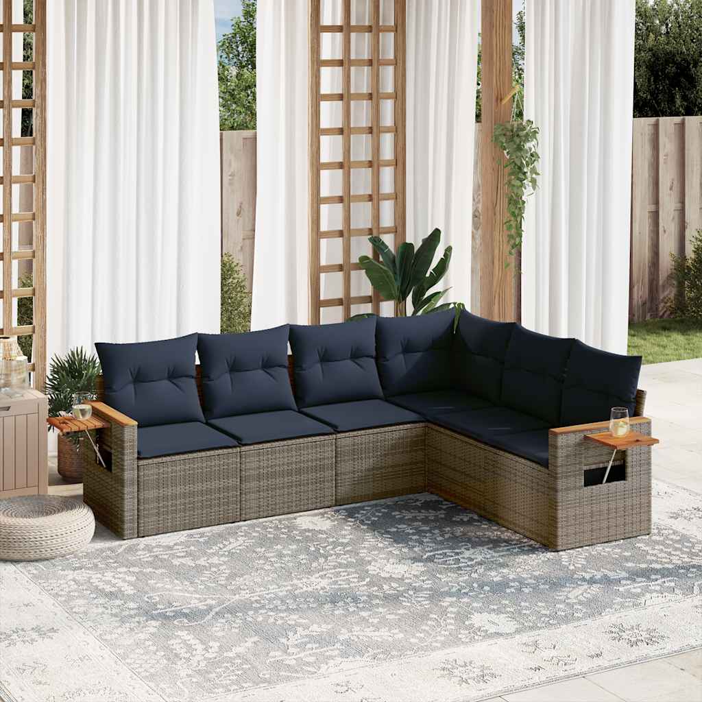 Set Divani da Giardino 6 pz con Cuscini Grigio in Polyrattan