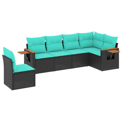 Set Divani da Giardino 6 pz con Cuscini Nero in Polyrattan
