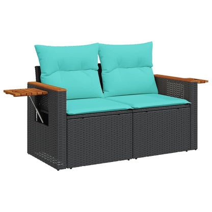 Set Divani da Giardino 7 pz con Cuscini Nero in Polyrattan