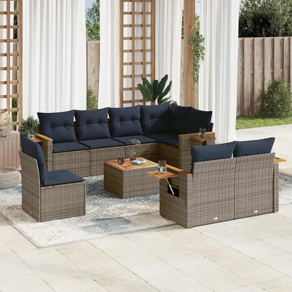 Set Divani da Giardino 9 pz con Cuscini Grigio in Polyrattan