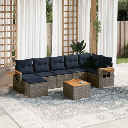 Set Divani da Giardino 8 pz con Cuscini Grigio in Polyrattan