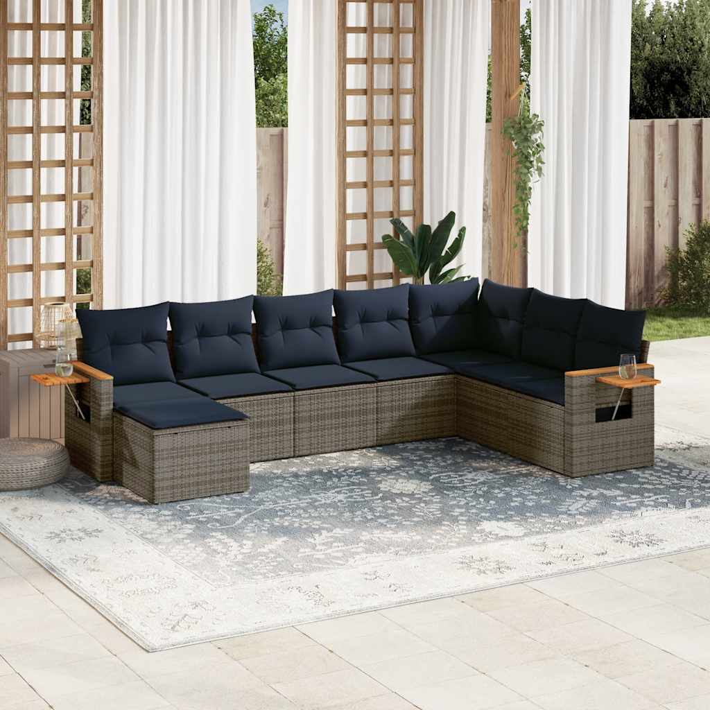 Set Divani da Giardino 8 pz con Cuscini Grigio in Polyrattan
