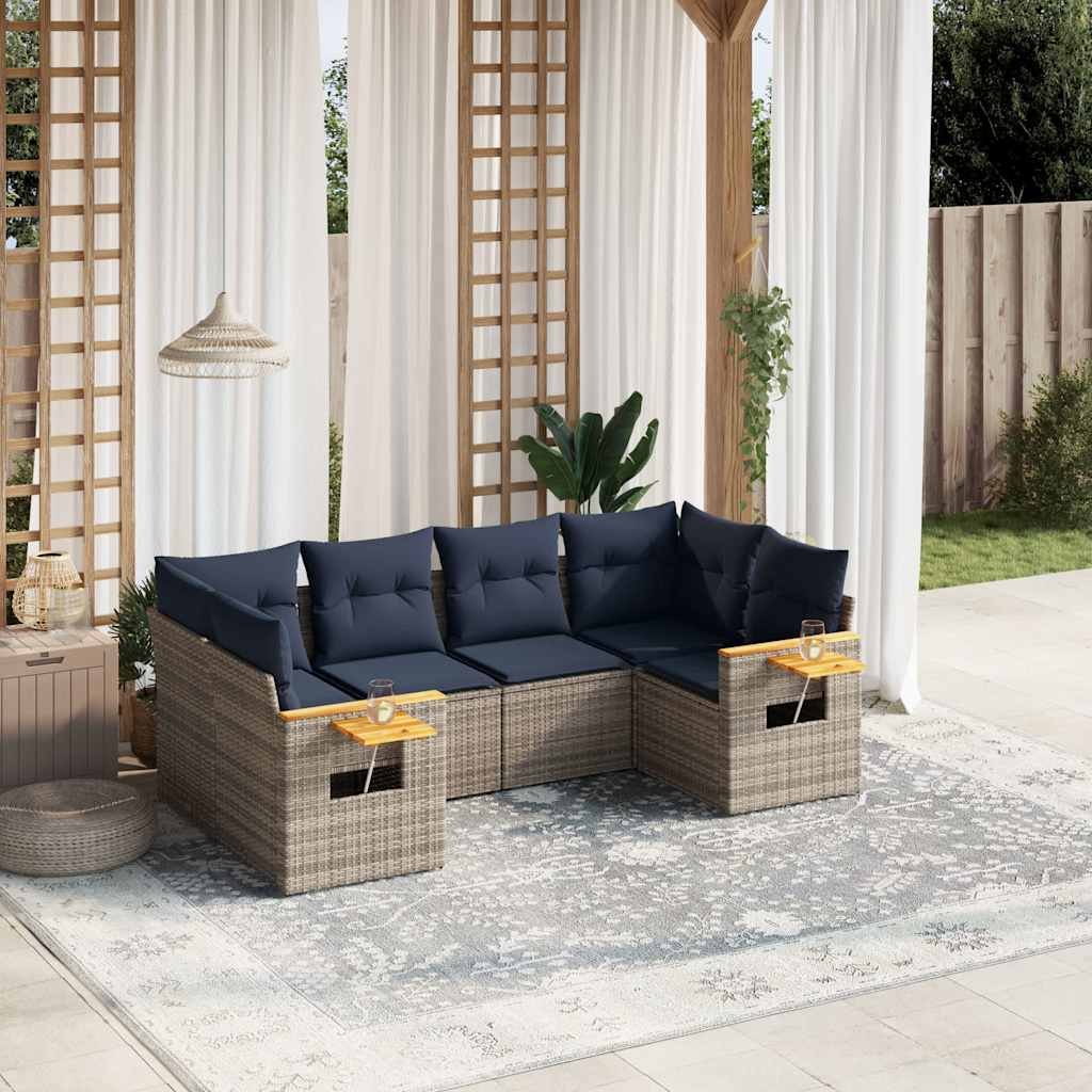 Set Divani da Giardino 6 pz con Cuscini Grigio in Polyrattan