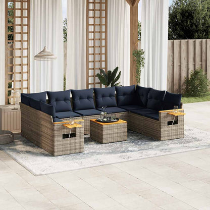 Set Divani da Giardino 10 pz con Cuscini Grigio in Polyrattan