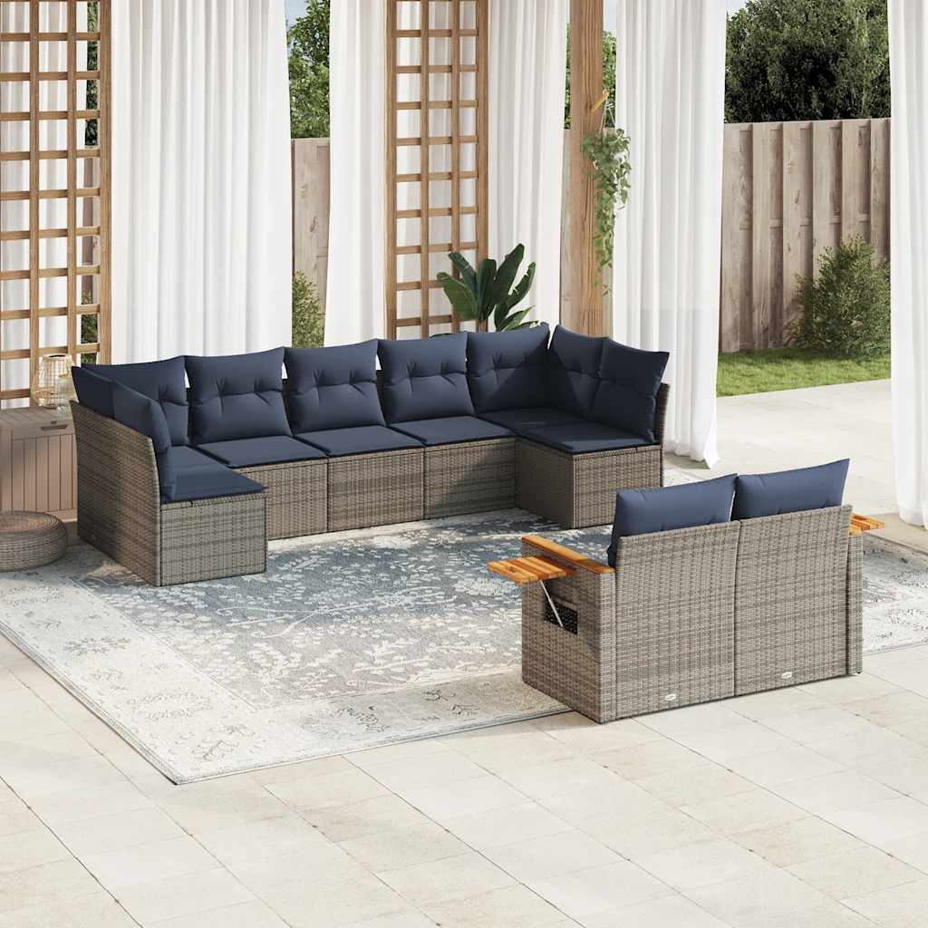 Set Divani da Giardino 9 pz con Cuscini Grigio in Polyrattan
