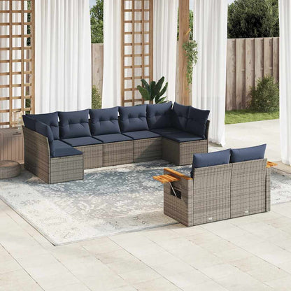 Set Divani da Giardino 9 pz con Cuscini Grigio in Polyrattan