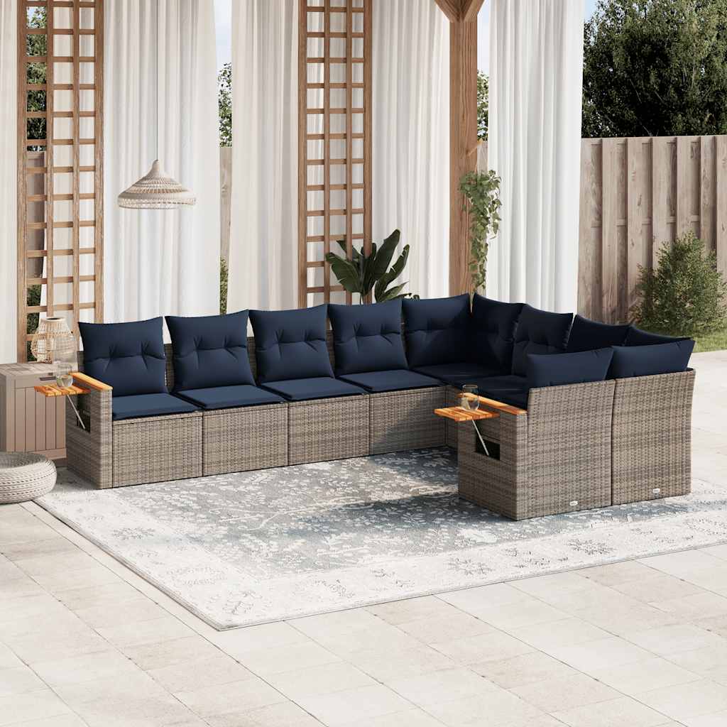 Set Divani da Giardino 9 pz con Cuscini Grigio in Polyrattan