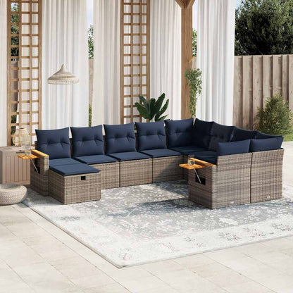 Set Divani da Giardino 10 pz con Cuscini Grigio in Polyrattan