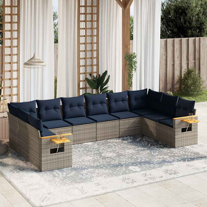 Set Divani da Giardino 10 pz con Cuscini Grigio in Polyrattan