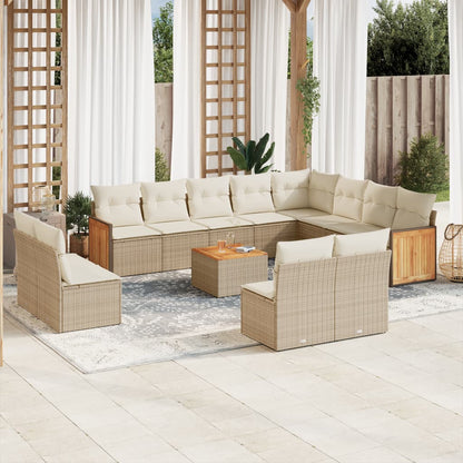 Set Divano da Giardino 13 pz con Cuscini Beige in Polyrattan