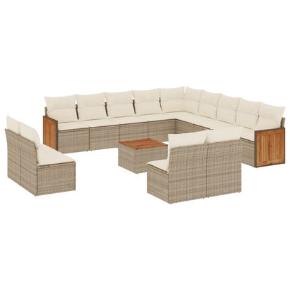 Set Divani da Giardino 14pz con Cuscini in Polyrattan Beige