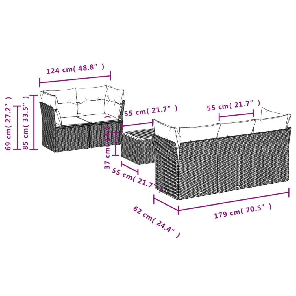 Set Divani da Giardino 6 pz con Cuscini Nero in Polyrattan