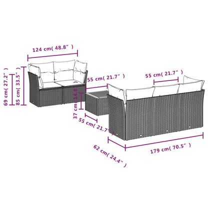 Set Divani da Giardino 6 pz con Cuscini Nero in Polyrattan