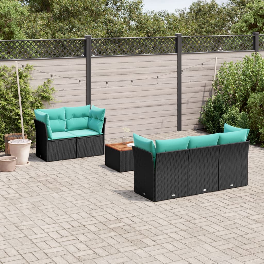 Set Divani da Giardino 6 pz con Cuscini Nero in Polyrattan