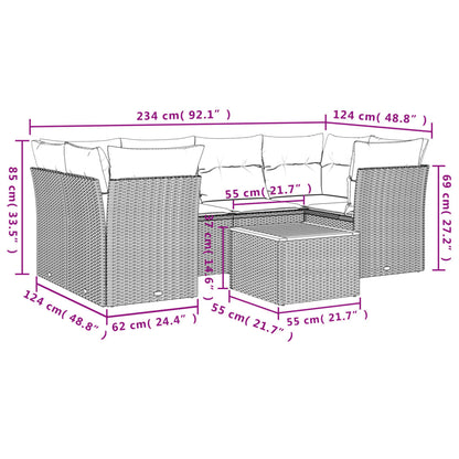 Set Divani da Giardino 7 pz con Cuscini Nero in Polyrattan