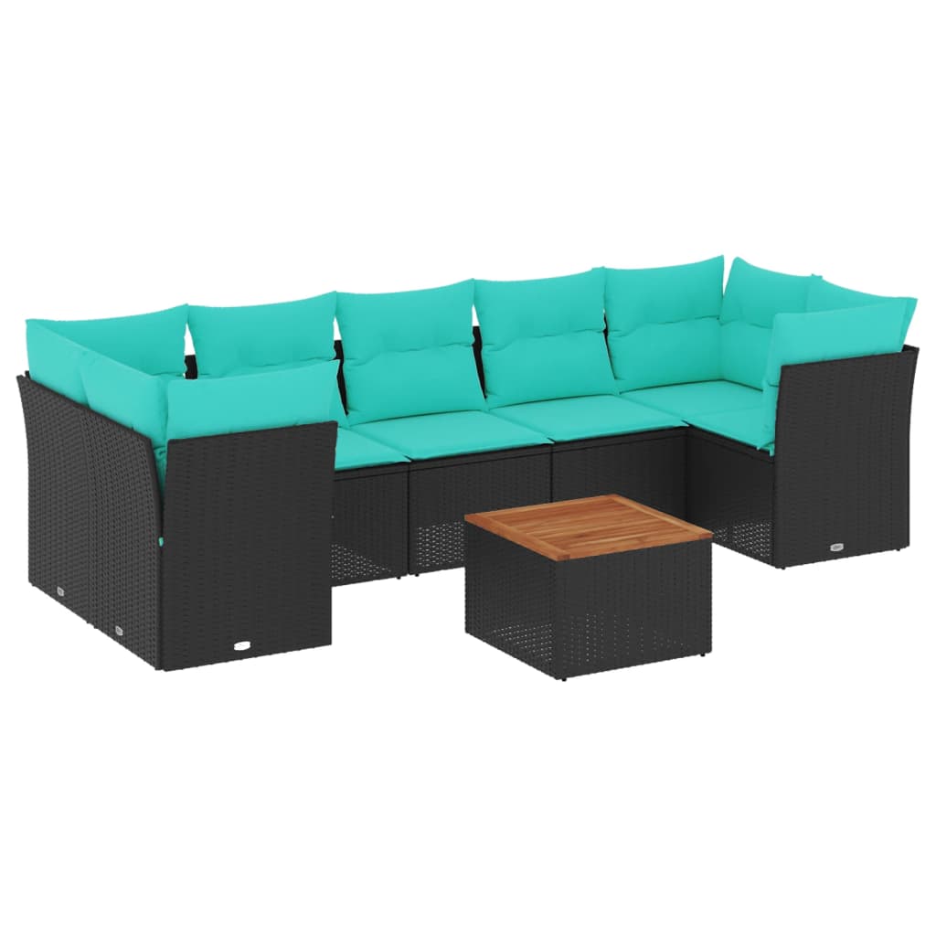 Set Divani da Giardino 8 pz con Cuscini Nero in Polyrattan