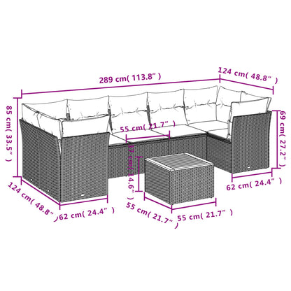Set Divani da Giardino 8 pz con Cuscini Nero in Polyrattan