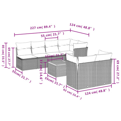Set Divani da Giardino 8 pz con Cuscini Nero in Polyrattan