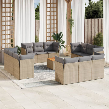 Set Divano da Giardino 13 pz con Cuscini Beige in Polyrattan