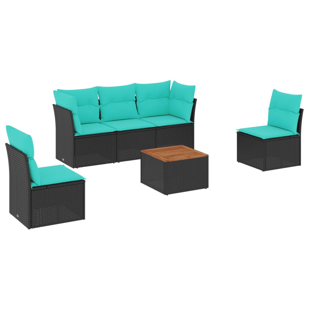 Set Divani da Giardino 6 pz con Cuscini Nero in Polyrattan