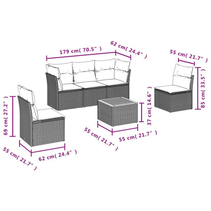 Set Divani da Giardino 6 pz con Cuscini Nero in Polyrattan