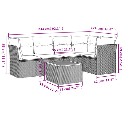 Set Divani da Giardino 6 pz con Cuscini Nero in Polyrattan