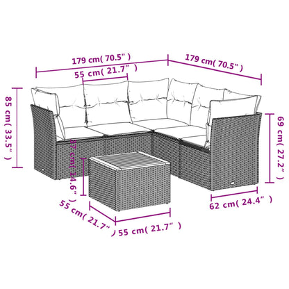 Set Divani da Giardino 6 pz con Cuscini Nero in Polyrattan