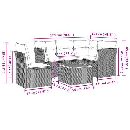 Set Divani da Giardino 6 pz con Cuscini Nero in Polyrattan