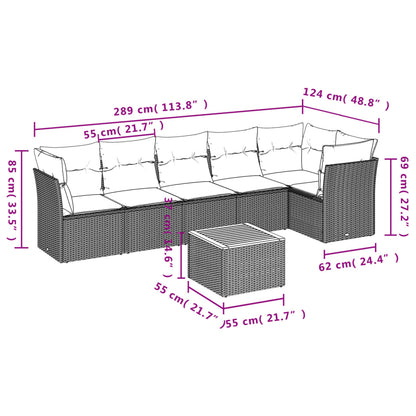 Set Divani da Giardino 7 pz con Cuscini Nero in Polyrattan