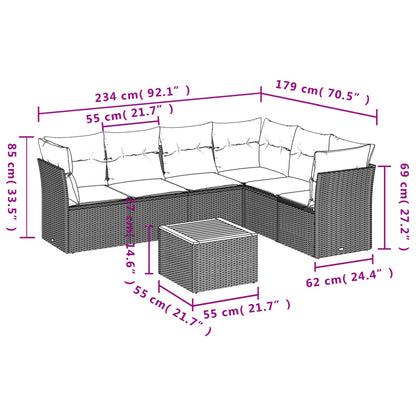 Set Divani da Giardino 7 pz con Cuscini Nero in Polyrattan