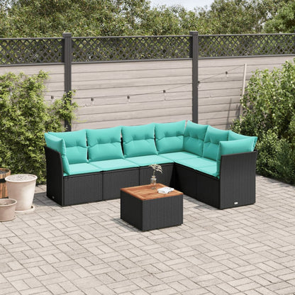 Set Divani da Giardino 7 pz con Cuscini Nero in Polyrattan