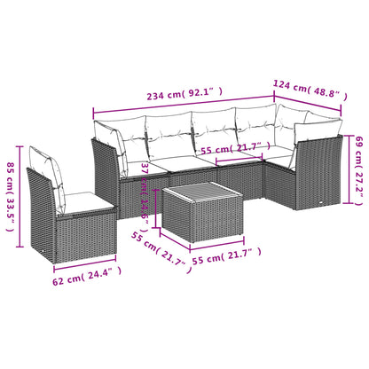 Set Divani da Giardino 7 pz con Cuscini Nero in Polyrattan