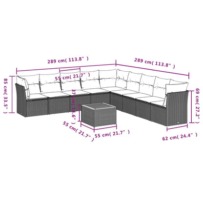 Set Divani da Giardino 10 pz con Cuscini Nero in Polyrattan