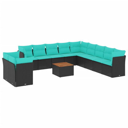 Set Divani da Giardino 12pz con Cuscini Nero in Polyrattan