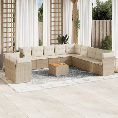 Set Divani da Giardino 12 pz con Cuscini Beige in Polyrattan