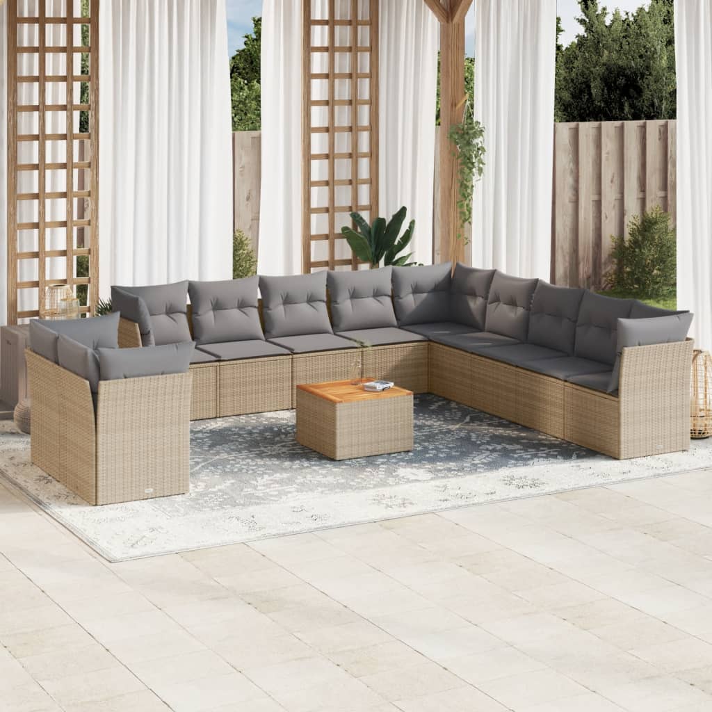 Set Divani da Giardino 12 pz con Cuscini Beige in Polyrattan