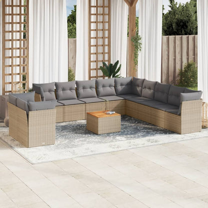 Set Divani da Giardino 12 pz con Cuscini Beige in Polyrattan
