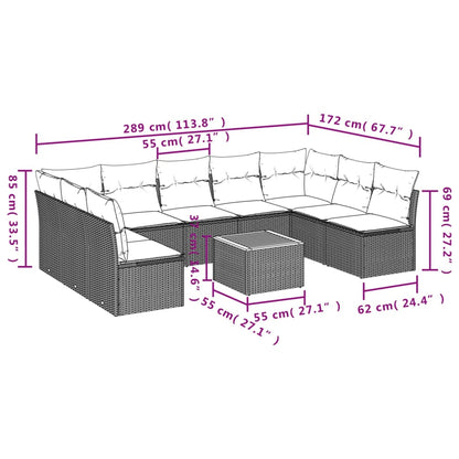 Set Divani da Giardino 10 pz con Cuscini Nero in Polyrattan