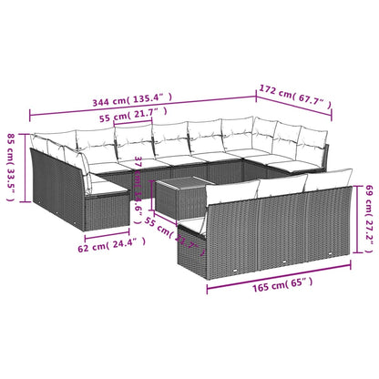 Set Divani da Giardino 14pz con Cuscini in Polyrattan Beige