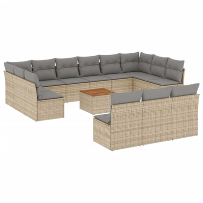 Set Divani da Giardino 14pz con Cuscini in Polyrattan Beige