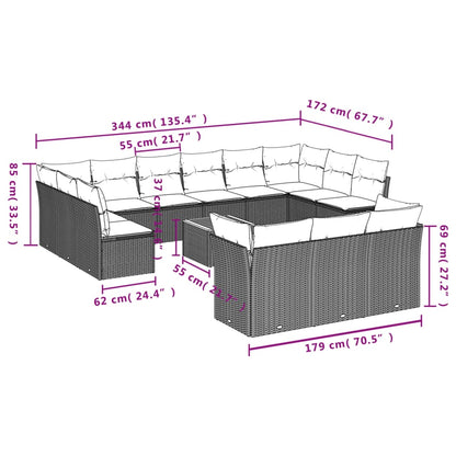 Set Divani da Giardino 14pz con Cuscini in Polyrattan Beige